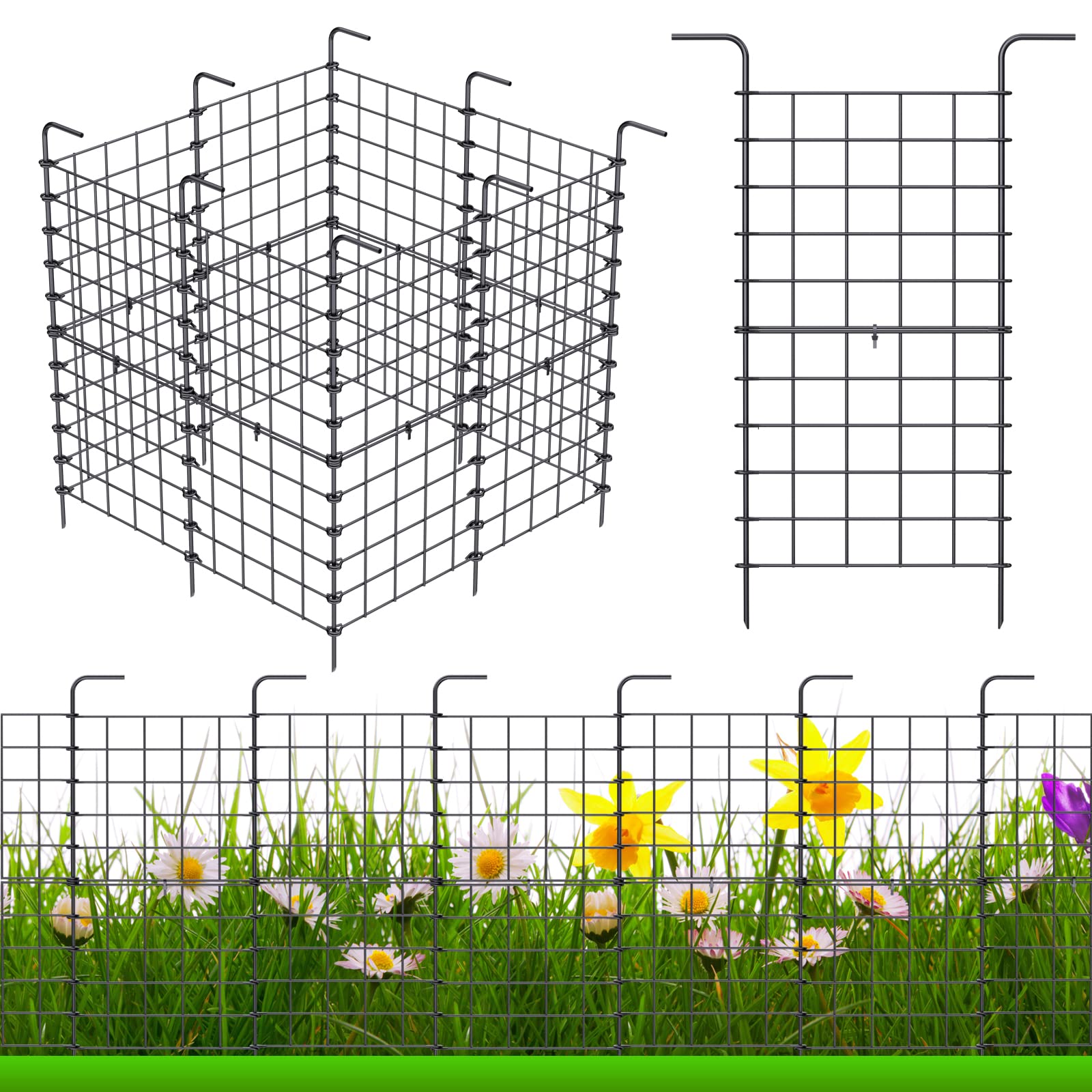 16 Pack Decorative Garden Fence Outdoor 24in x 11ft Coated Metal RustProof Landscape Wrought Iron Wire Border Folding Patio Fences Flower Bed Fencing Barrier Section Panels Decor Picket Edging