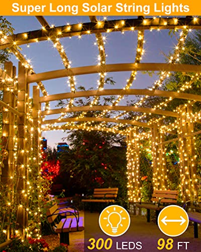 Ollny Solar String Lights Outdoor Waterproof Warm White & Multicolor 2 Pack Each 98Ft 300LED, 11 Modes Super Bright Fairy Lights, Outdoor Christmas Tree Lights for Outside Garden Patio Wedding Party