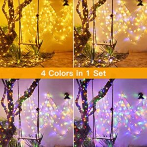 Ollny Solar String Lights Outdoor Waterproof Warm White & Multicolor 2 Pack Each 98Ft 300LED, 11 Modes Super Bright Fairy Lights, Outdoor Christmas Tree Lights for Outside Garden Patio Wedding Party