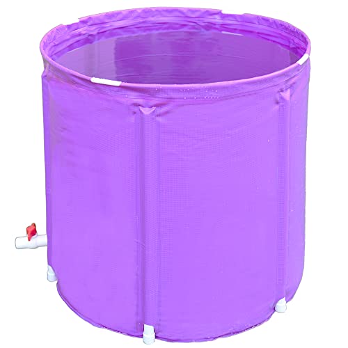 Portable Plastic Bathtub, Folding Spa BathTub for Adults,23"×25" Freestanding Soaking Tub Non-Inflatable Ice Bath Tub, Thickened Thermal Foam to Keep Temperature (Purple Bathtub)