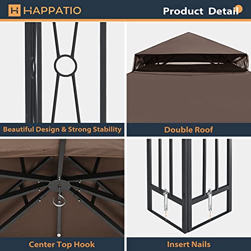 HAPPATIO 10' X 12' Outdoor Patio Gazebo, Outdoor Canopy Gazebo for Garden,Yard,Patio with Ventilation Double Roof with Mosquito Netting,Dark Brown