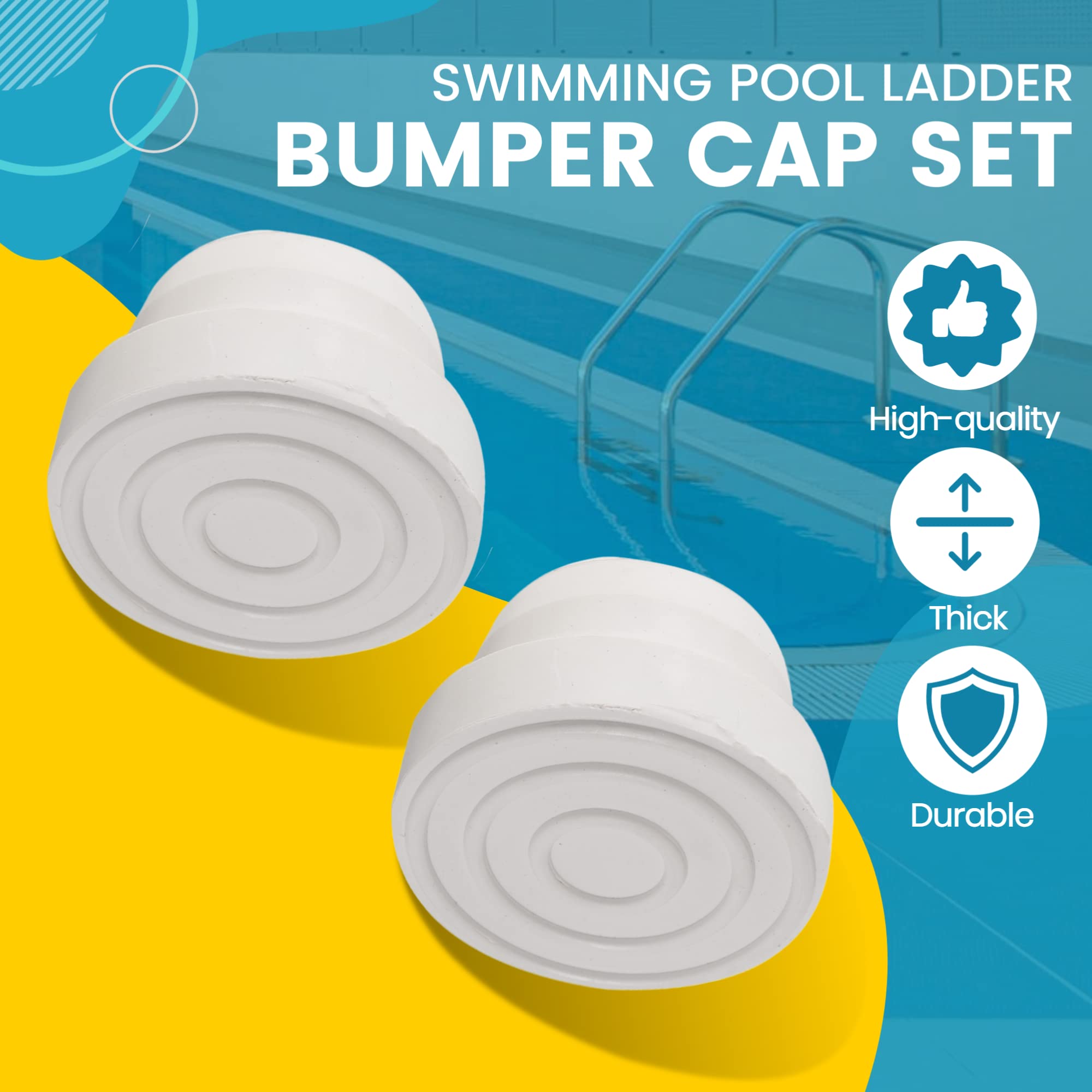 TonGass (2-Pack) Rubber Inground Pool Ladder Bumpers (White) - Fits 1.90” Swimming Pool Ladder Tubing - Inside Plug Bumper Cap