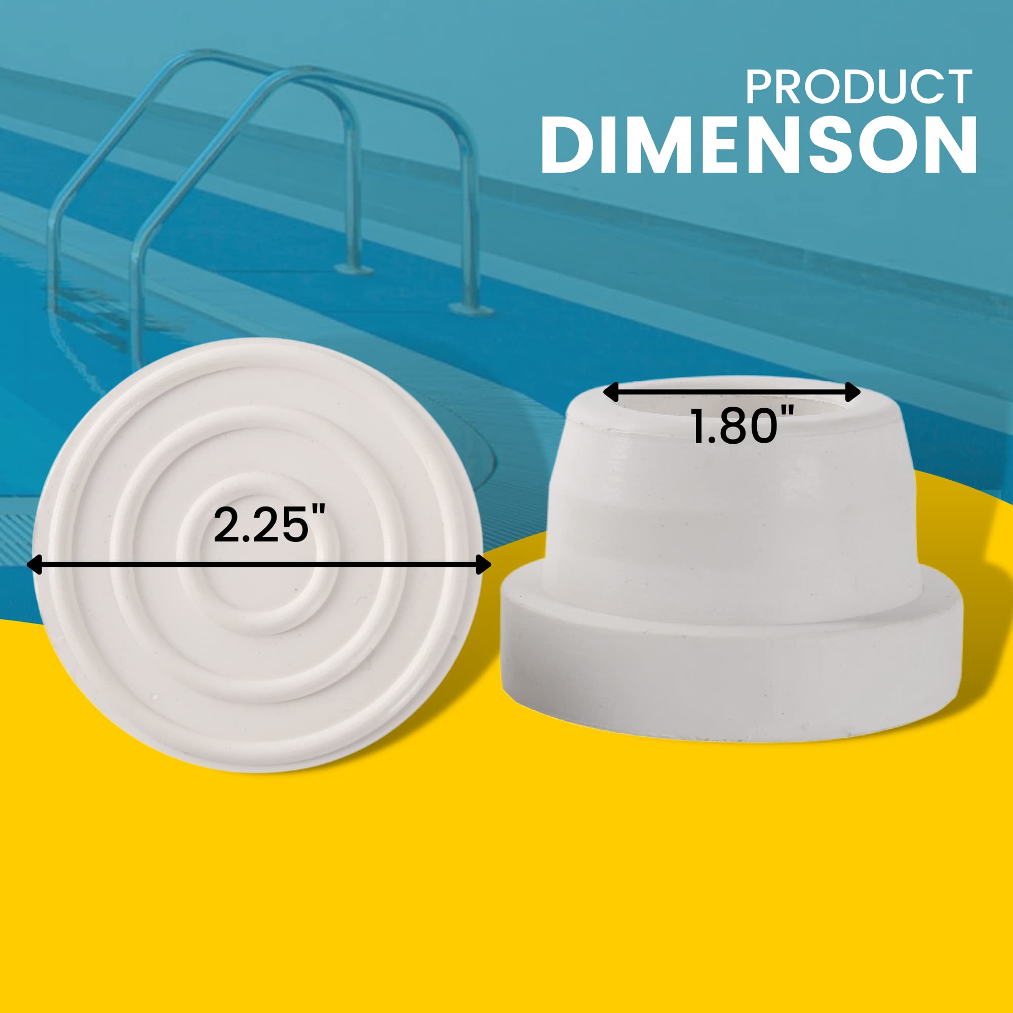 TonGass (2-Pack) Rubber Inground Pool Ladder Bumpers (White) - Fits 1.90” Swimming Pool Ladder Tubing - Inside Plug Bumper Cap