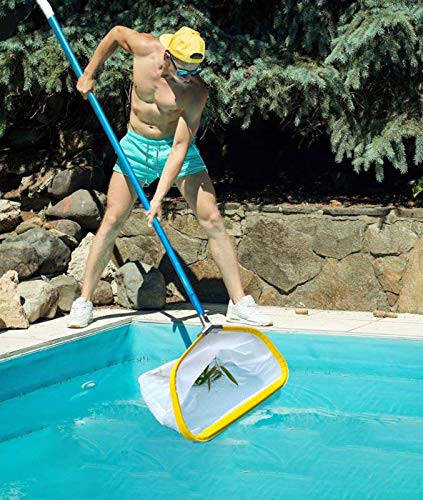 PetZon Professional Pool Net, Heavy Duty Skimmer Rake with Aluminum Frame, Fine Mesh Deep Bag Scoop for Cleaning Swimming Pool Leaf Pollen Silt, Pool Rake 19.5 inch