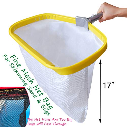 PetZon Professional Pool Net, Heavy Duty Skimmer Rake with Aluminum Frame, Fine Mesh Deep Bag Scoop for Cleaning Swimming Pool Leaf Pollen Silt, Pool Rake 19.5 inch