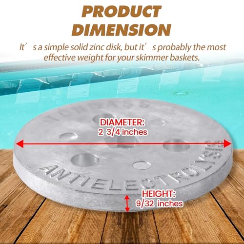 TonGass Zinc Anode Weight - Anti-Electrolysis Sacrificial Anode - Galvanic Anode for Passive Cathodic Protection - Bolts Inside or Outside Skimmer Baskets - Salt System Swimming Pool Must-Have