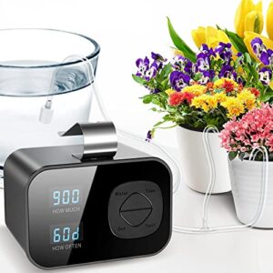 zollea automatic watering system for potted plants, rainproof plant waterer auto watering device drip irrigation kit with 60day programmable timer, led display, usb power & large capacity battery