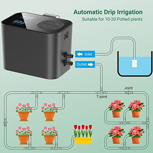 Zollea Automatic Watering System for Potted Plants, Rainproof Plant Waterer Auto Watering Device Drip Irrigation Kit with 60Day Programmable Timer, LED Display, USB Power & Large Capacity Battery