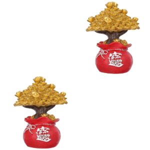 ations 2pcs Resin Fortune Tree Decor Cake Decor Bonsai for Fortune Money Good Luck Tree Desktop Adornment Crystal Decor