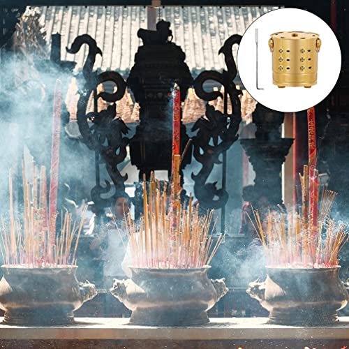 YARNOW 1 Set Metal Incinerator Cage Fire Pit Bucket with Burning Tongs Chinese Fortune Treasure Basin Ash Bucket Joss Paper Bucket with Lid for Yard Garden Golden