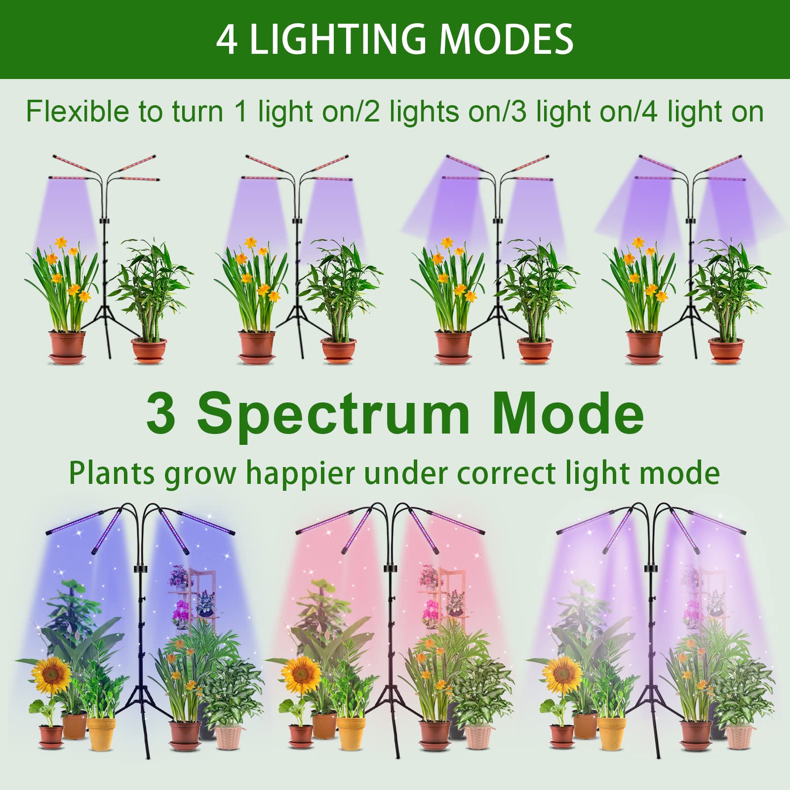 Grow Lights for Indoor Plants Full Spectrum,80LEDs Plant Light for Indoor Plants with 15"-60" Adjustable Tripod,4 Head