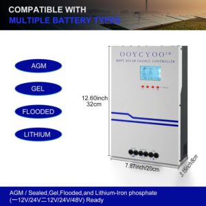 100 Amp MPPT Solar Charge Controller 24V 12V Auto, 100A Solar Panel Regulator Max Input Power 2500W, for AGM Sealed Gel Flooded Lithium Battery