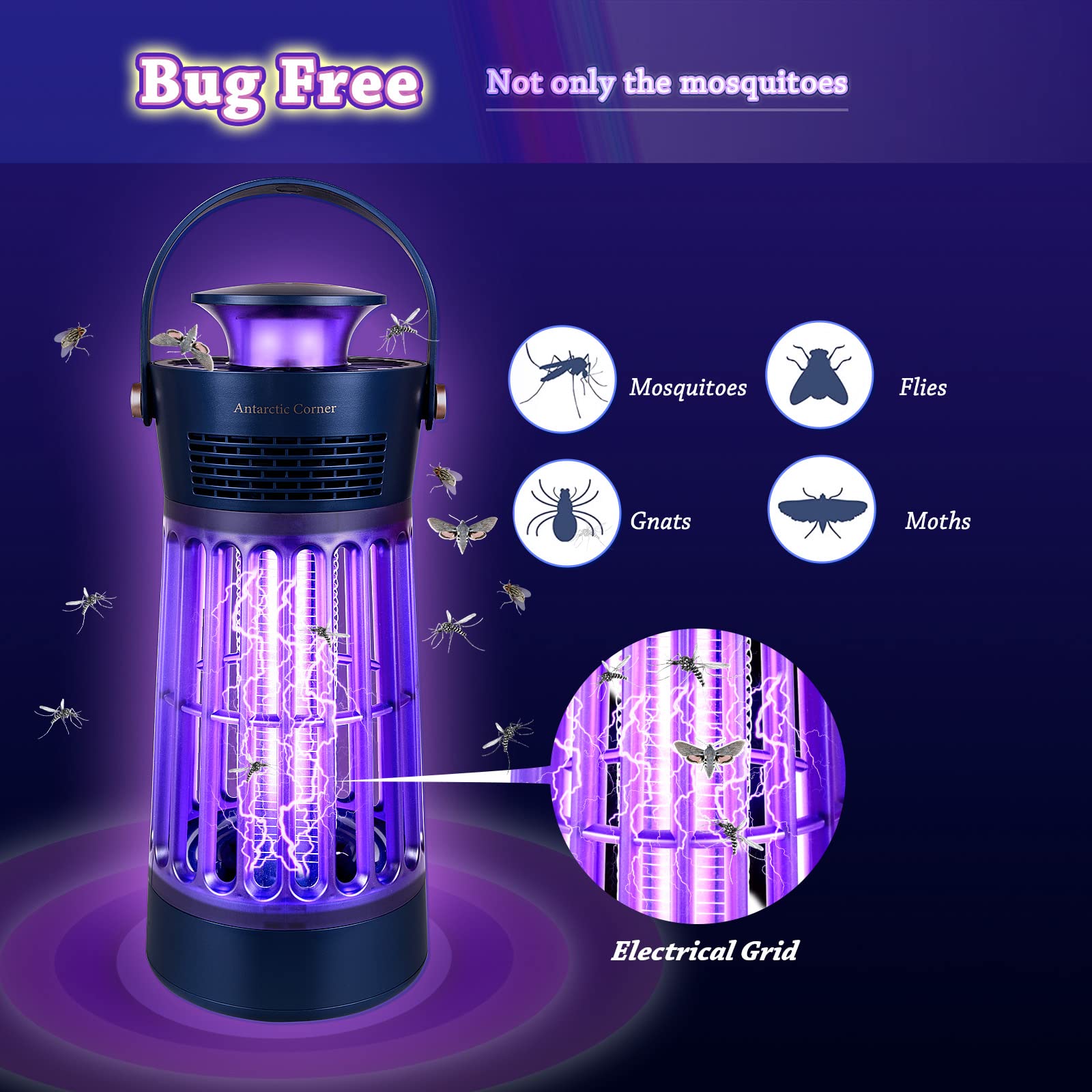 Antarctic Corner Bug Zapper Indoor Insect Trap Fly Gnat Mosquito Catcher with 22 Led UV Lights and Quiet Suction Design for Home