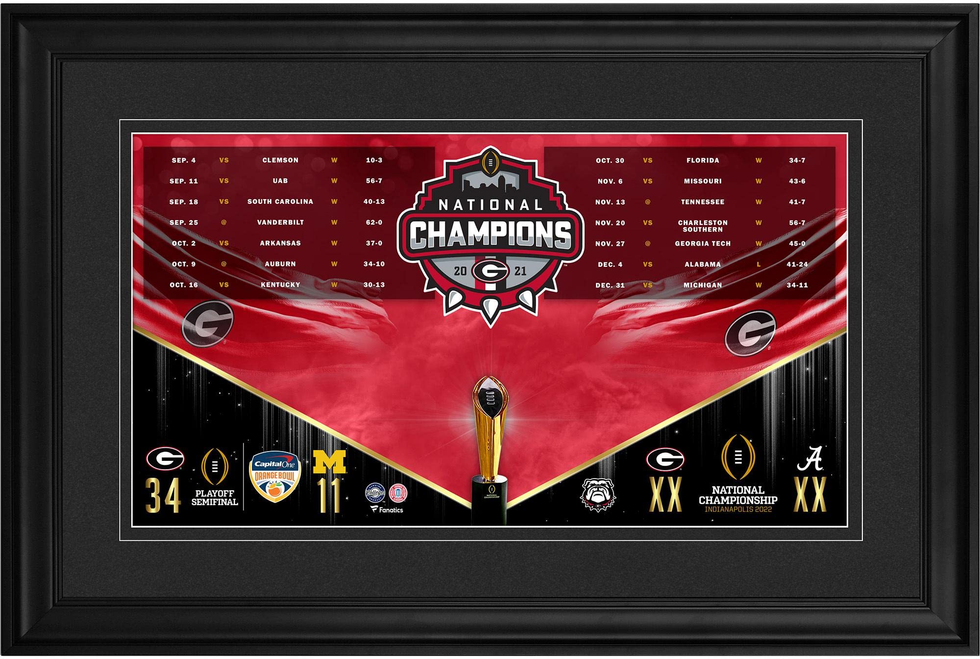 Georgia Bulldogs Framed 10" x 18" 2021 College Football Playoff Champions Collage - College Player Plaques and Collages