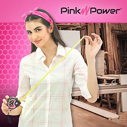 Pink Power 16ft Pink Measuring Tape Measure for Womens Tool Kit with Retractable Blade and Lock Button - Girls Tape Measure for Pink Tools - Lightweight Measurement Tape