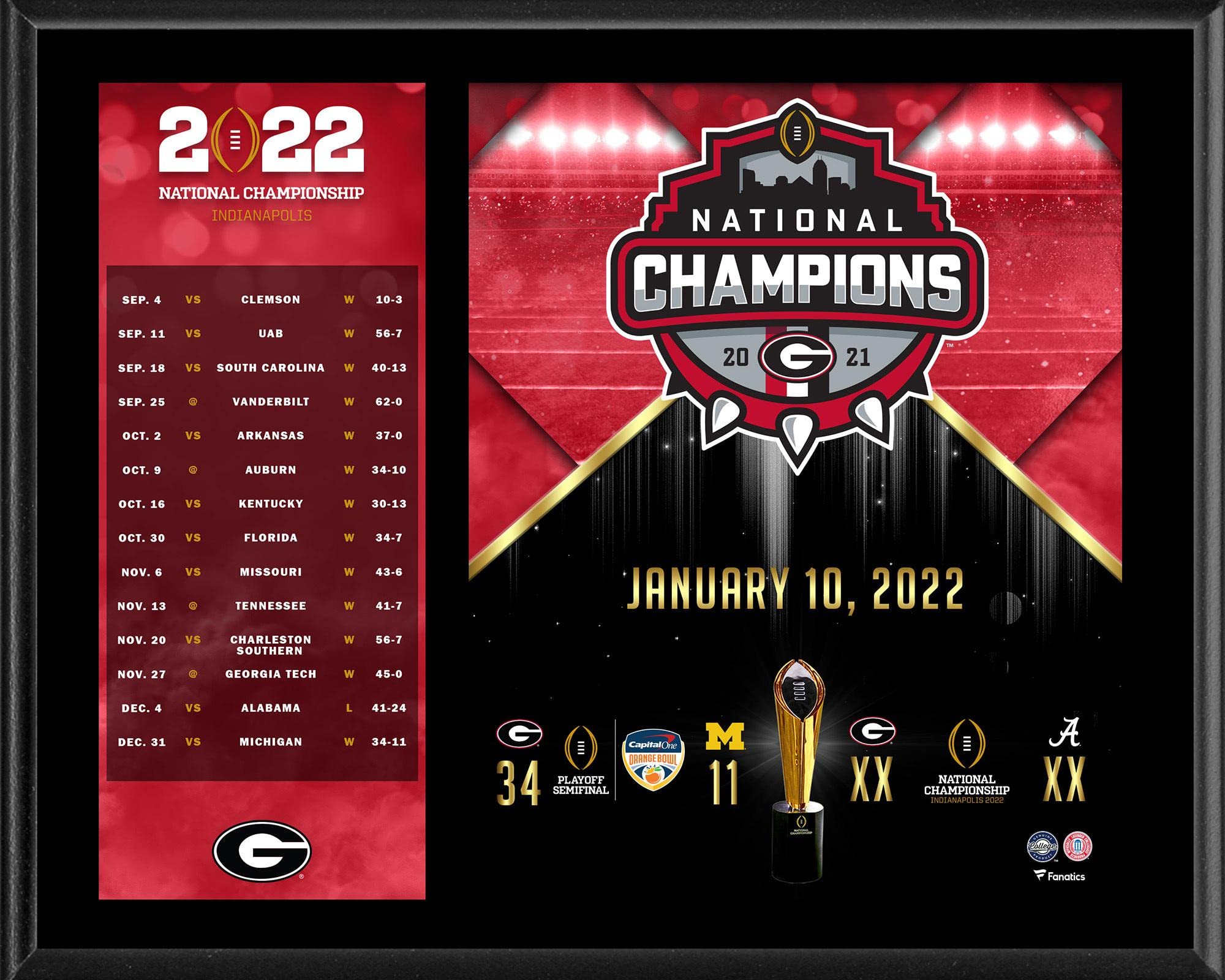Sports Memorabilia Georgia Bulldogs 12" x 15" College Football Playoff Champions Sublimated Plaque - College Team Plaques and Collages