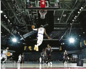 los angeles lakers lebron james slam dunk up in the rafters during game 6 of the 2020 nba finals 8x10 photo picture