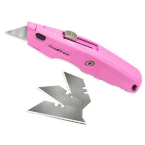 Pink Power Pink Box Cutter Retractable, Pink Utility Knife for Carpet, Cute Box Cutter Knife Heavy Duty with 3 Blades and Storage Compartment - Box Opener Pocket Utility Pink Knife Tools for Women