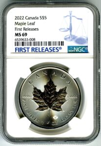 2022 ca canada 1 oz .9999 silver maple leaf first releases blue label $5 ms69 ngc