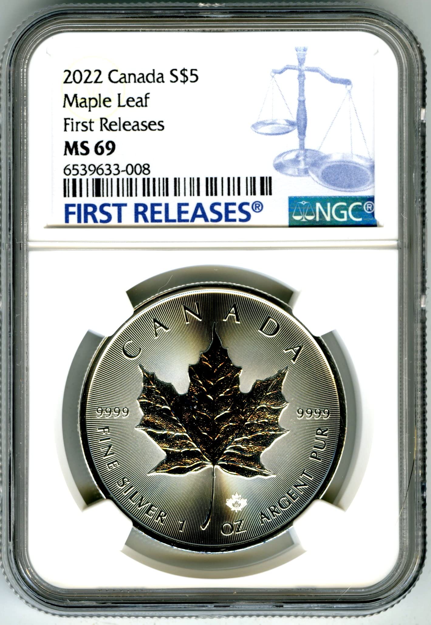 2022 CA CANADA 1 OZ .9999 SILVER MAPLE LEAF FIRST RELEASES BLUE LABEL $5 MS69 NGC