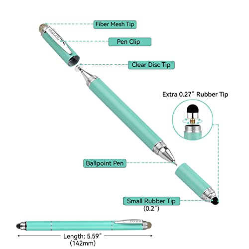 Universal Stylus Pens, Honiha High Precise Disc Stylus Pens for Touch Screens 4 in 1 Touch Screen Pen Capacitive Stylus Compatible with iPad, iPhone, Samsung, Android, Microsoft Tablets- Green