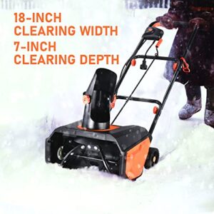 Kapoo Snow Thrower, Electric Snow Blower 18 Inch , Overload Protection, 13 Amp, Steel Auger and 180° Rotatable Chute, Black & Orange bb13