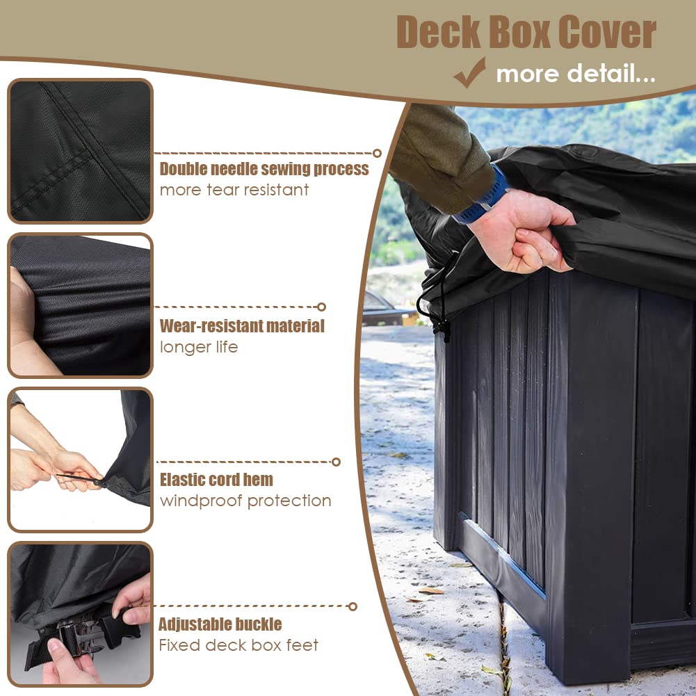 Gicov Deck Box Cover Waterproof Heavy Duty Patio Storage Box Cover with Zipper Outdoor Ottoman Bench Cover Rectangular for Keter Suncast Lifetime Rain Snow Dust Resistant