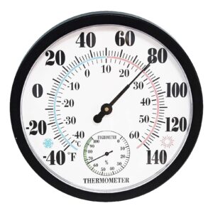 indoor outdoor thermometer hygrometer large wall decor, 10 inch outdoor thermometers for patio garden, waterproof no battery needed wall-mounted thermometers-white