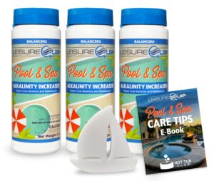 leisurequip pool & spa total alkalinity increaser 2 lb for hot tub balance 3 pack with scumboat and hot tub care ebook