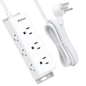 surge protector power strip - 9 widely spaced multi outlets, wall mount, 3 side outlet extender with 5ft extension cord, flat plug for home office