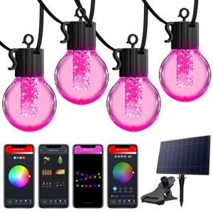 solar string lights outdoor waterproof rgb, 50ft app& remote control solar powered patio lights with 25 led, dimmable music hanging lights for balcony deck gazebo pergola camping decor