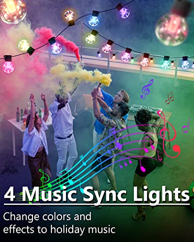 Solar String Lights Outdoor Waterproof RGB, 50Ft App& Remote Control Solar Powered Patio Lights with 25 LED, Dimmable Music Hanging Lights for Balcony Deck Gazebo Pergola Camping Decor