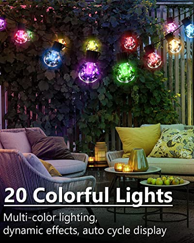 Solar String Lights Outdoor Waterproof RGB, 50Ft App& Remote Control Solar Powered Patio Lights with 25 LED, Dimmable Music Hanging Lights for Balcony Deck Gazebo Pergola Camping Decor