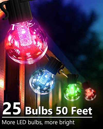 Solar String Lights Outdoor Waterproof RGB, 50Ft App& Remote Control Solar Powered Patio Lights with 25 LED, Dimmable Music Hanging Lights for Balcony Deck Gazebo Pergola Camping Decor