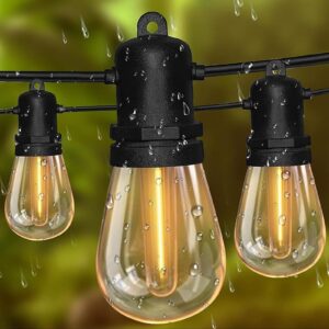 30ft s14 led outdoor string lights, christmas patio lights with 10 led edison vintage shatterproof bulbs, ip65 waterproof hanging outdoor lights for garden, cafe, party,backyard decor,warm white