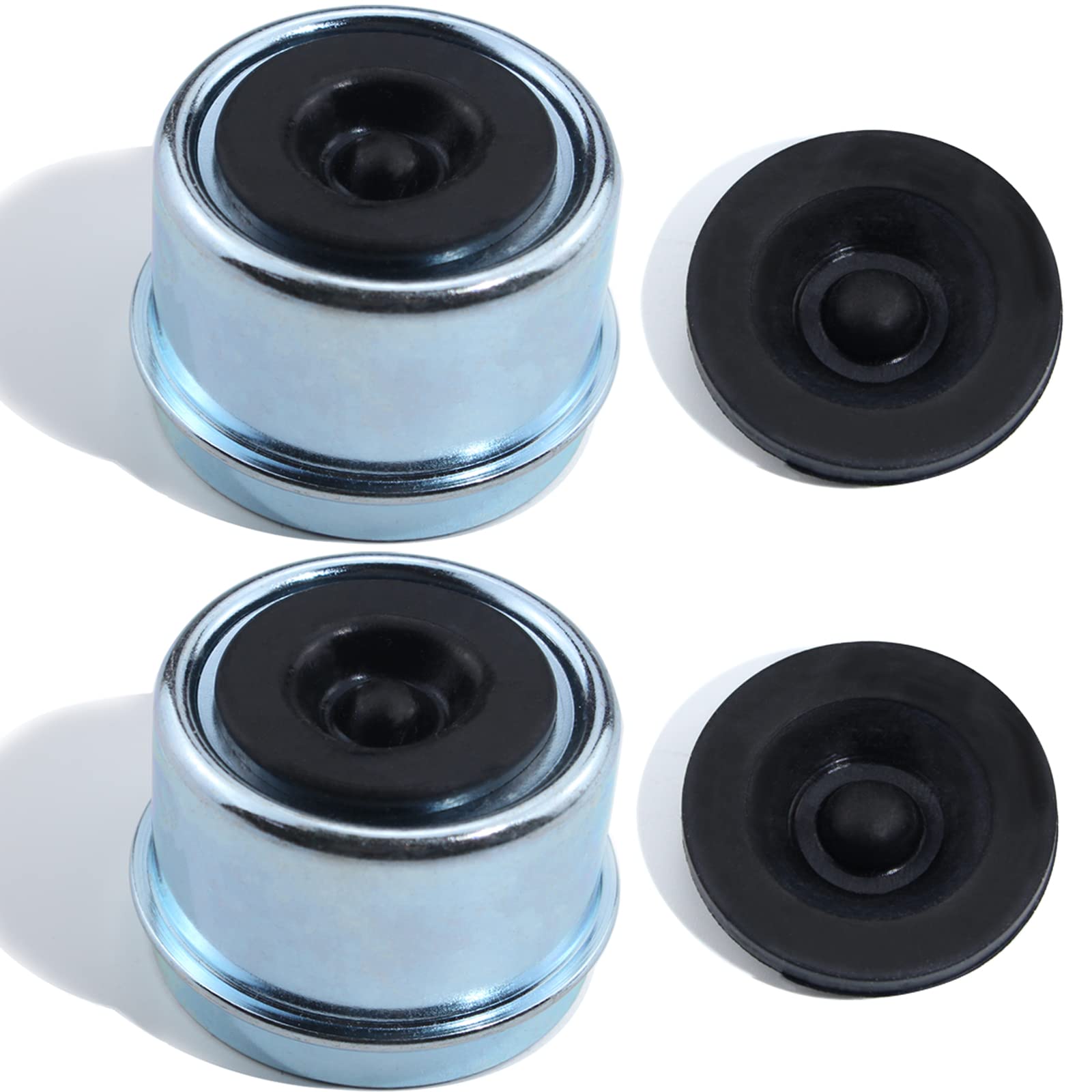 iBroPrat 2pcs Trailer Axle Dust Cap Cup Grease Cover 1.98" Hub with Extra 2 Rubber Plugs,Trailer Axle Wheel Hub and Bearing Dust Cap for Most 2000 to 3500 Pound Axles Dexter