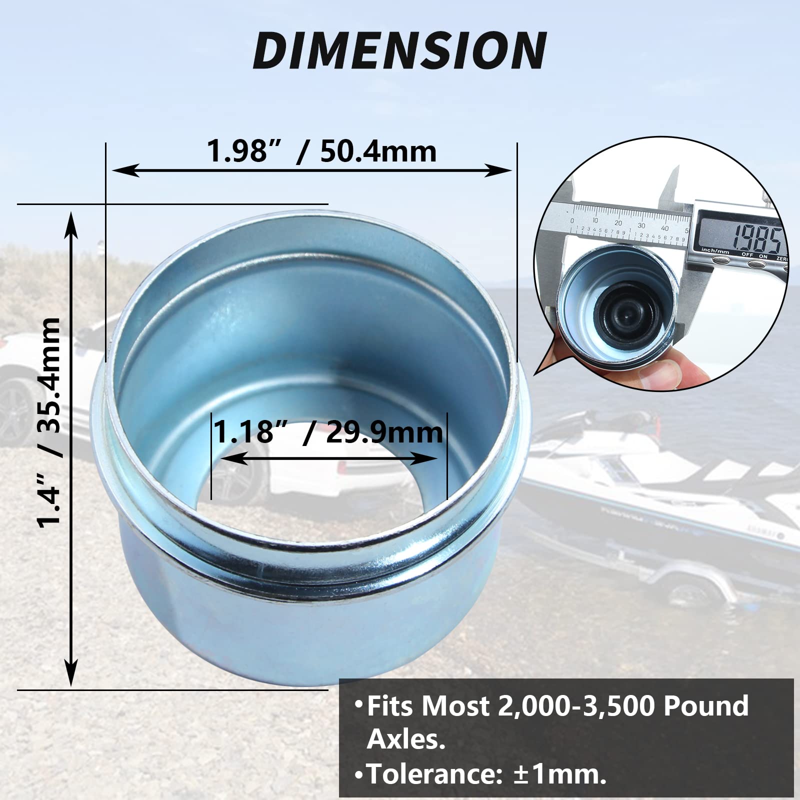 iBroPrat 2pcs Trailer Axle Dust Cap Cup Grease Cover 1.98" Hub with Extra 2 Rubber Plugs,Trailer Axle Wheel Hub and Bearing Dust Cap for Most 2000 to 3500 Pound Axles Dexter