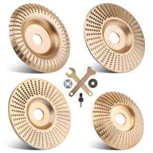 9pcs wood carving disc set,grinding wheel shaping disc for wood cutting for 4" or 4 1/2" angle grinder with 5/8" arbor, tungsten carbide grinder cutting wheel attachments (gold) (9pcs-gold)