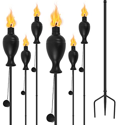 ZSPENG 6 Pack Metal Torches for Outside, Upgraded Metal Torches with 3-Prong Grounded Stake, Extra-Large 58-Inch Citronella Torches for Party Patio Pathway (More Stable)