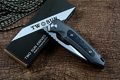 TwoSun TWOSUN TS382 Outdoor Camping Sports Pocket Knife 14C28N Steel Blade Titanium Handle
