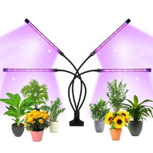 shyineyou grow lights for indoor plants full spectrum,80 leds plant light for indoor plants with 3/9/12h timer,4 heads clip on plant grow light with 3 modes,20%-100%