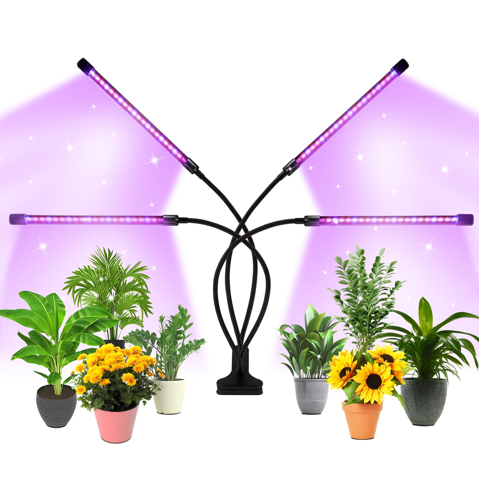 Shyineyou Grow Lights for Indoor Plants Full Spectrum,80 LEDs Plant Light for Indoor Plants with 3/9/12H Timer,4 Heads Clip On Plant Grow Light with 3 Modes,20%-100%