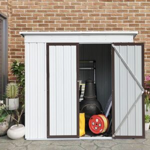 outdoor storage shed, 6×4ft metal shed, galvanized steel garden shed with lockable double doors, backyard bike shed, tool shed for patio lawn backyard trash cans, coffee