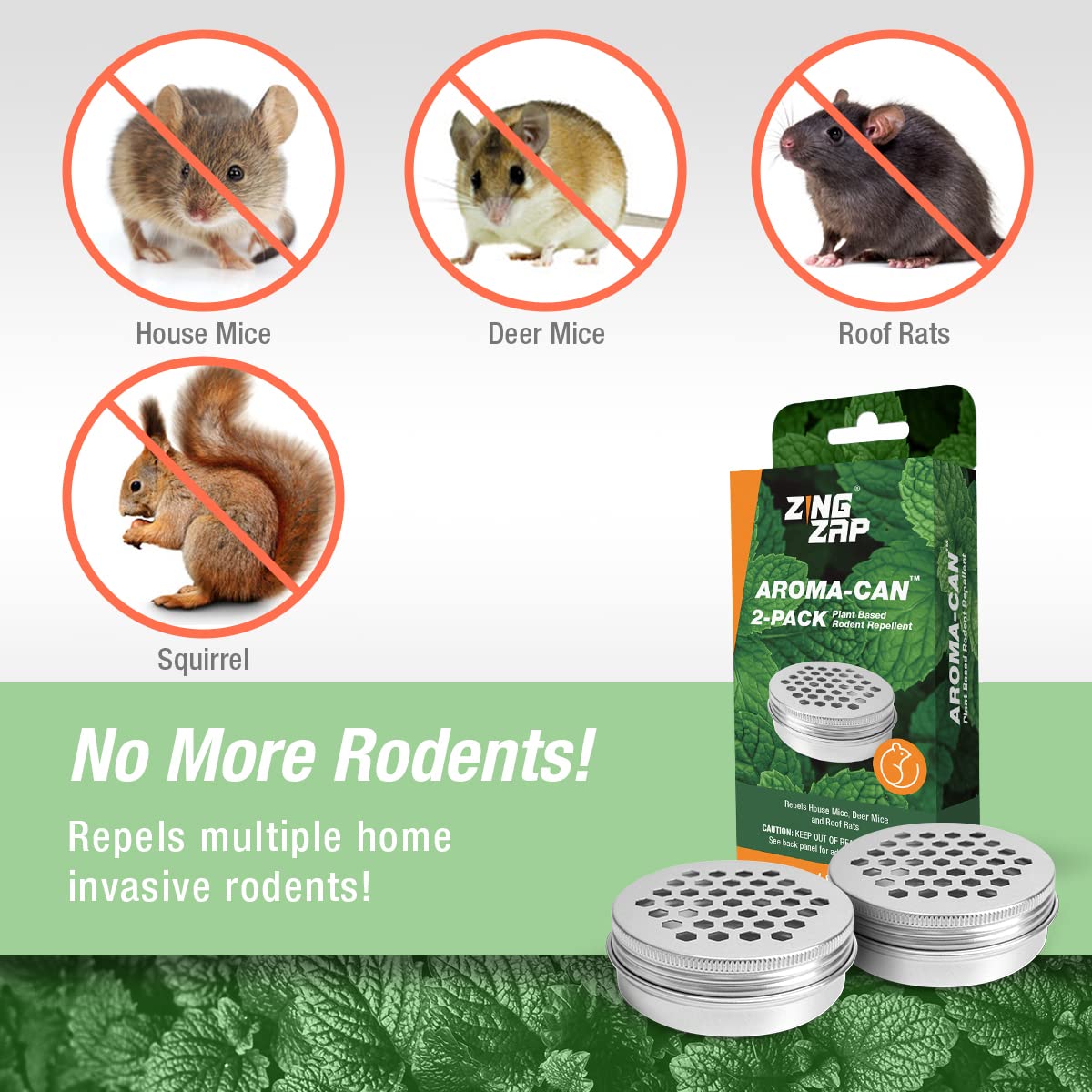 ZingZap Rodent Repellent Aroma-Can 2-Pack, Natural Mouse Repellent, Long Lasting Plant Based Mice Repeller, Safe & Non-Toxic, Under The Hood Rat Repellent & Small Animal Repellent, Sticker Included