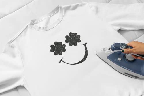 Shamrock Happy Face Iron On Decal, St Patricks Day Shirt Transfer, Iron On Transfer, Clover Patch, Glitter Decal, St Paddy, Iron On ALmost Anything in 5 Min (Grass Glitter)