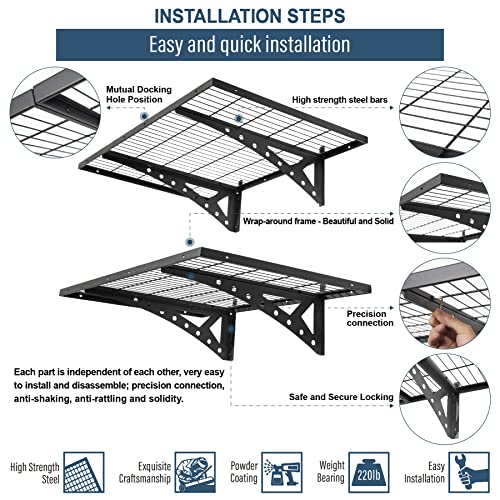 Sanhang 2-Pack 2x3ft Garage Storage Rack, Suitable for Garage, Storage Room Wall-Mounted Storage Shelf, Black