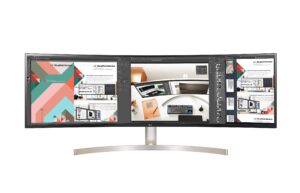 lg 49wl95c-wy 32:9 ultrawide monitor 49" dual dqhd (5120 x 1440) curved ips display, hdr10, usb type-c with 85w pd, srgb 99% color gamut, height/swivel/tilt adjustable stand - black and silver
