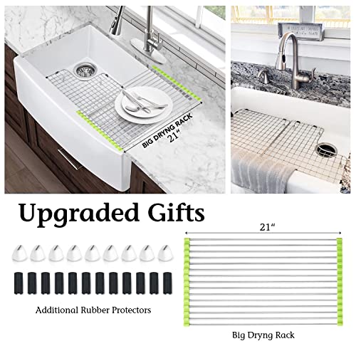 SINK PROTECTORS Compatible with Kohler Sink K 6488 and K 6489 - FARMHOUSE SINK protectors - SINK RACKS for Kohler sink - UPGRADED GIFTS: Big Drying rack 21" and additional rubber protectors