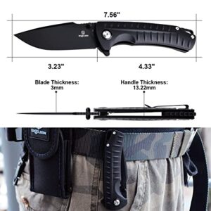 SHIELDON Relicanth EDC Pocket Knife, 3.2" D2 Blade Black G10 Handle Liner Lock Folding Knife with Clip, Qualified as Outdoor Hunting Knife