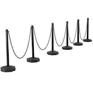 habutway 6pcs traffic delineator post cone with 5.5ft chain, chain safety barriers outdoor and indoor crowd control barricade (black)
